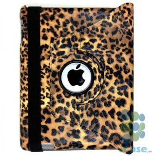 Brown Cheetah Leopard Pattern 360 Rotating Stand Smart Cover Swivel Case iPad 2