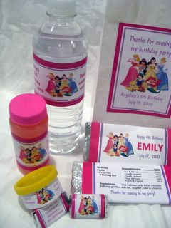 Disney Princess Birthday PDF CD w Favor Tag Water Candy Popcorn Wrapper Label