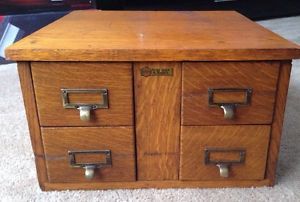 Antique 4 Drawer Oak Wood Library Index Card File Cabinet RARE Design