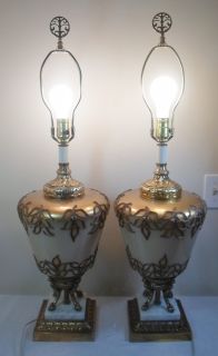 Stunning Vtg Mid Century Hollywood Regency Gold Orient Applied Leaf Lamps Lights