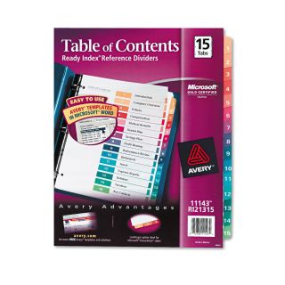 Avery Ready Index Table Of Contents Dividers, 15 Tab, Multi Color, 6 