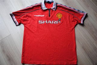 RARE Manchester United Football Shirt Umbro Sharp Home Kit 1998 99 Treble Season