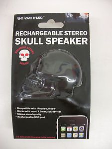 Rechargeable Stereo Skull Speaker Black iPhone iPod 3 5mm Jack Devices