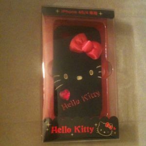 Sanrio Original Black Fuzzy Hello Kitty iPhone 4 4S Case w Puffy Bow Jewel