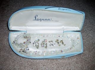 Vintage Laguna Crown Jewel Look Necklace Bracelet Earrings in Original Case