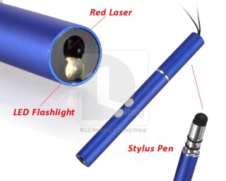Capacitive Stylus Touchscreen Pen Laser Pointer LED Torch Flashlight Blue