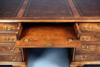 English Antique Style Walnut Leather Top Partners Executive Pedestal Desk