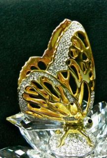Swarovski Retired Crystal Gold Butterfly on Lotus Flower in Flight Series