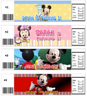 Mickey Mouse Minnie Personalized Bottle Labels Customized Boy Girl 1st New DIY