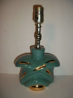 Vintage Aqua Green Lamp Retro Gold Design Mid Century Small 12" Lighting