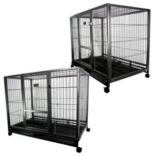 43" Dog Kennel w Wheels Portable Pet Puppy Carrier Crate Large Cage Heavy Duty