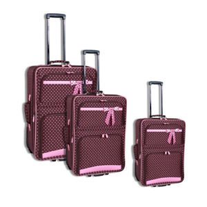 Polka Dot Luggage 3 Piece Set Brown Pink