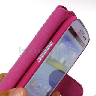 Luxury Magnetic Card Holder PU Leather Flip Case for Samsung Galaxy S3 i9300 Pnk