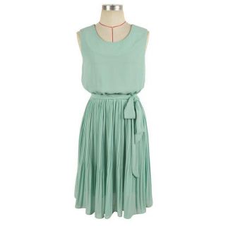 Summer Womens Sleeveless Mint Green Pleated Sleeveless Chiffon Vest Dress Skirt