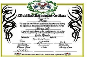 Martial Arts Black Belt Certificate All Styles Grades