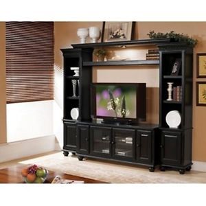 4 PC Black Entertainment Center Wall Unit w TV Stand Side Towers ZAC91100