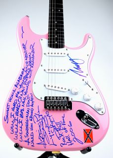 Neil Young Autographed Pink Guitar w Lynyrd Skynyrd