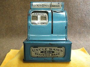 Vintage Uncle Sam's Metal Cash Register 3 Coin Piggy Bank