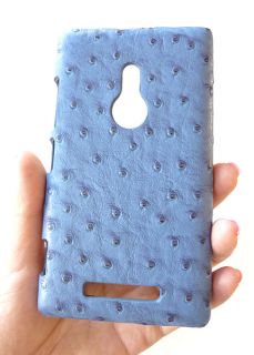 Blue Ostrich Designer Leather Case Cover Faceplate for Nokia Lumia 925 Screen