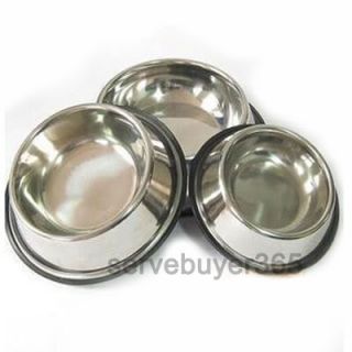 Stainless Steel No Tip Pet Dog Water Food Feeder Bowl Dish Rubber Ring Non Skid