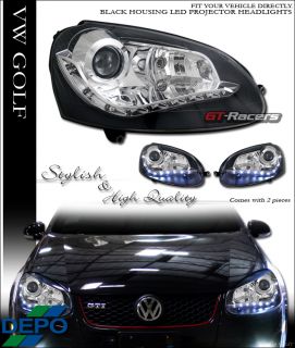 Depo Blk R8 DRL LED Projector Head Lights Lamps 2006 2009 VW Golf Jetta MK5 GTI