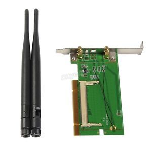 Hot Mini PCI to PCI 1x wif Wireless Adapter Card 2 Antenna WiFi Brand New