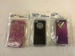Lot of 3 Truesnap Snap on Cell Phone Cases iPhone 4 Purple Black and Pink Bling