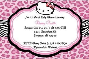 Hello Kitty Pink Leopard Baby Shower Invitation Persoanlized Digital Printable