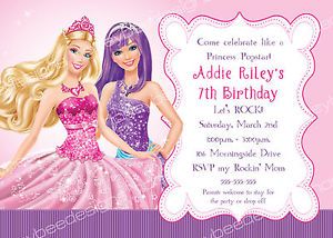 Barbie Princess Popstar Birthday Party Invitations Personalized Printable 5x7