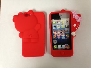 Apple iPhone 5 Hiding Hello Kitty 3D Design Silicone Case Red
