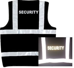 Security Black Hi Vis High Viz Safety Vest Reflective Text Small XXXL
