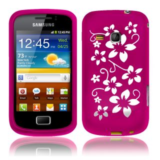Hotpink Silicone Flora Case Cover for Samsung S6500 Galaxy Mini 2 Screen Prote
