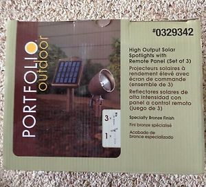 Portfolio 3 Pack Bronze Solar Powered Outdoor LED Spotlights w Remote Panel