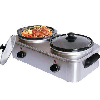 Double Slow Cooker Stainless Steel Food Warmer Buffet Server 2 Electric Pots