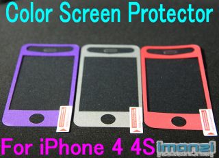 Color Screen Protector Pink Purple Silver Film for iPhone 4 4S High Quality