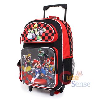 Wii Super Mario Kart School Roller Backpack Rolling Bag 16" Large