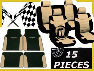 Tan Black 15 PC Car Truck Seat Covers Floor Mats