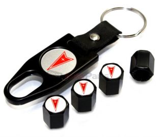 Pontiac Red Logo Black Tire Wheel Stem Air Valve Caps Wrench Key Chain Gift