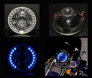 7" Harley Motorcycle Blue LED Halo Turn Signal Projector Headlights