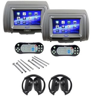 TView T77DVTS GR 7" Touchscreen Dual DVD Headrest Monitors 2 Wireless Headsets