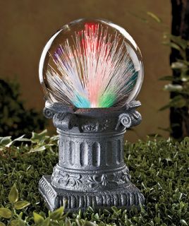 Solar Power Lighted Fiber Optic Color Changing Gazing Ball Outdoor Garden Statue