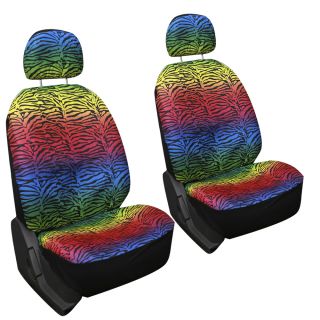 11pc Rainbow Colorful Animal Zebra Tiger Print Complete Auto Seat Cover Set Std