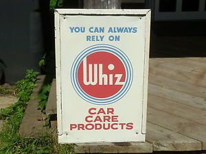 Nice 1950's Whiz Car Care Products Tin Sign Garage Gas Pump Motor Oil Can