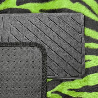 8PC Full Integrated Set Green Zebra Tiger Car Bucket Seat Covers Floor Mats