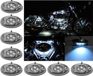 10pc White LED Chrome Modules Motorcycle Chopper Frame Neon Glow Lights Pods Kit