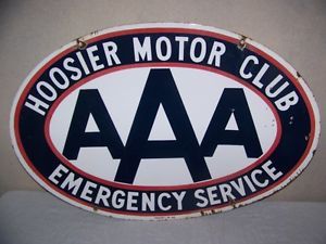 Vintage AAA Hoosier Motor Club Emergency Service Gas Oil Porcelain Metal Sign
