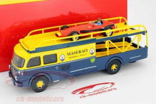 Fiat 642RN Maserati Racing Car Transporter with Car Tires and F1 1957 1 43 Brumm