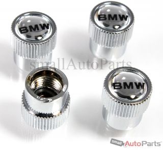 4 Genuine BMW Mirror Logo Chrome ABS Tire Wheel Stem Air Valve Caps Covers Set