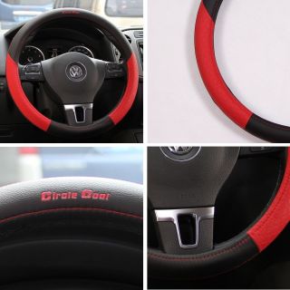 Leather Steering Wheel Cover 58011 Black Red Hummer Fiat Car 14" 15" Nissan Ford