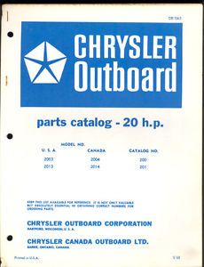 1968 Chrysler 20HP Outboard Motor Parts Manual OB 1065